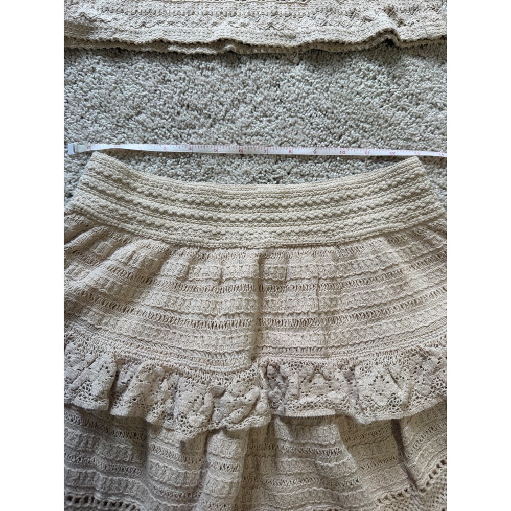Aerie Crochet Matching Set Beige Crop Top Tiered Ruffle Mini Skirt Small Boho - Picture 4 of 9